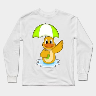 Duck Swimming Umbrella Long Sleeve T-Shirt